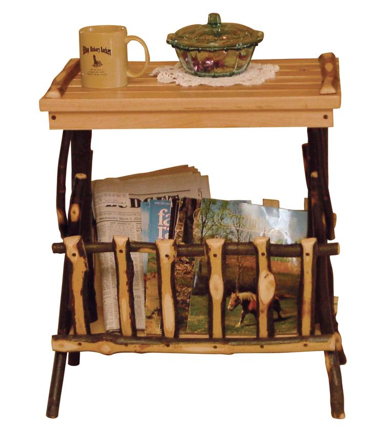 Amish Hickory Rustic End Table with Magazine Rack